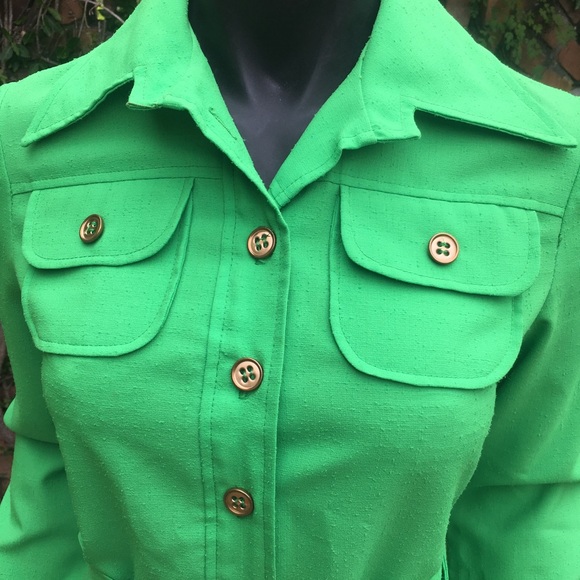 Bonwitt teller vntg green button down belt dress - Picture 2 of 8